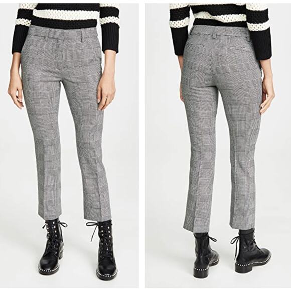 FRAME Plaid Cropped Perfect Trousers Noir Multi Black Houndstooth Wool {3T49} - Picture 1 of 5